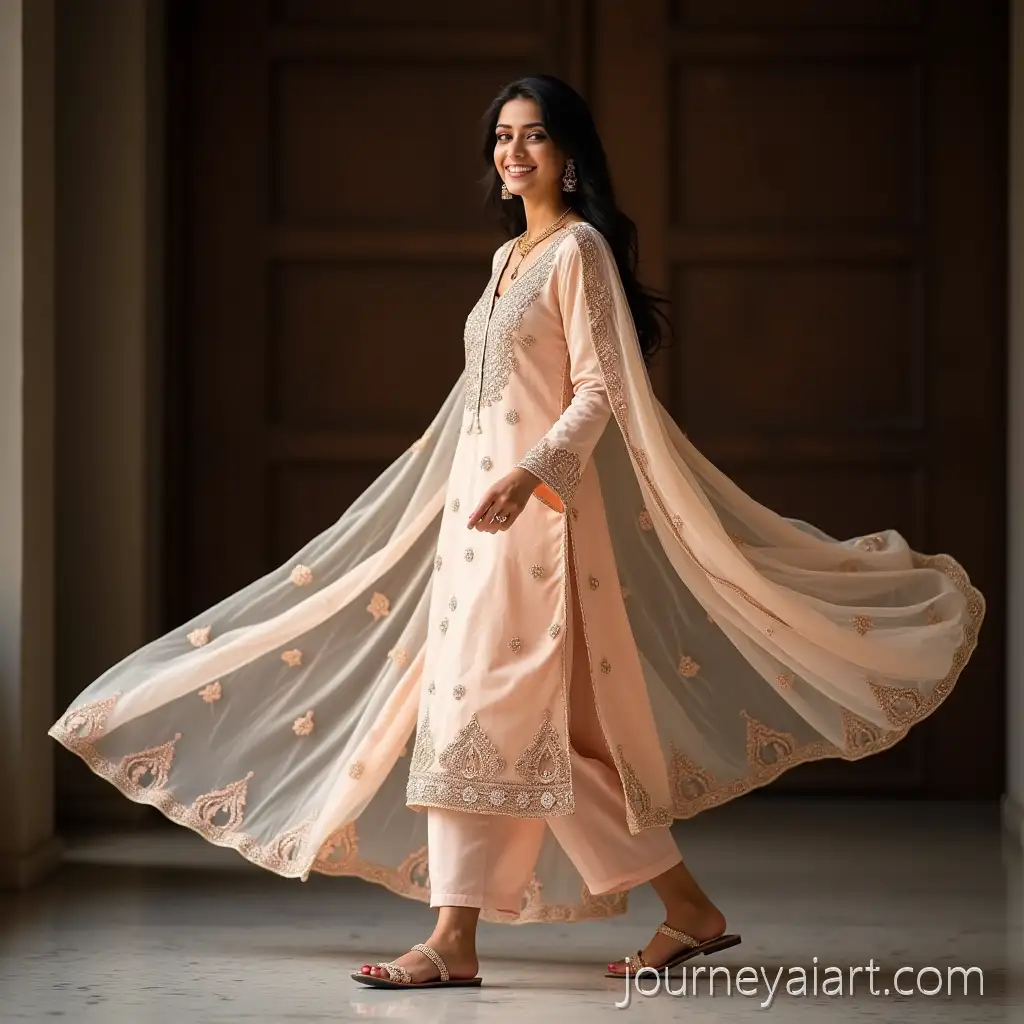Elegant-South-Asian-Woman-inElegant-South-Asian-Woman-Embroidered-Salwar-Kameez-with-Flowing-Dupatta-and-Traditional-Jutti