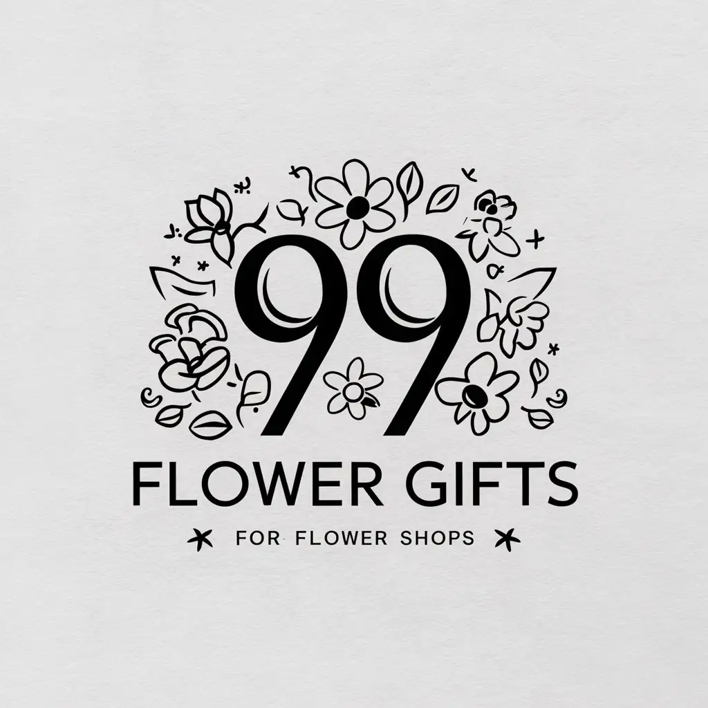 LOGO-Design-For-99-Flower-Gifts-Elegant-99-with-Floral-Accents-for-Flower-Shops