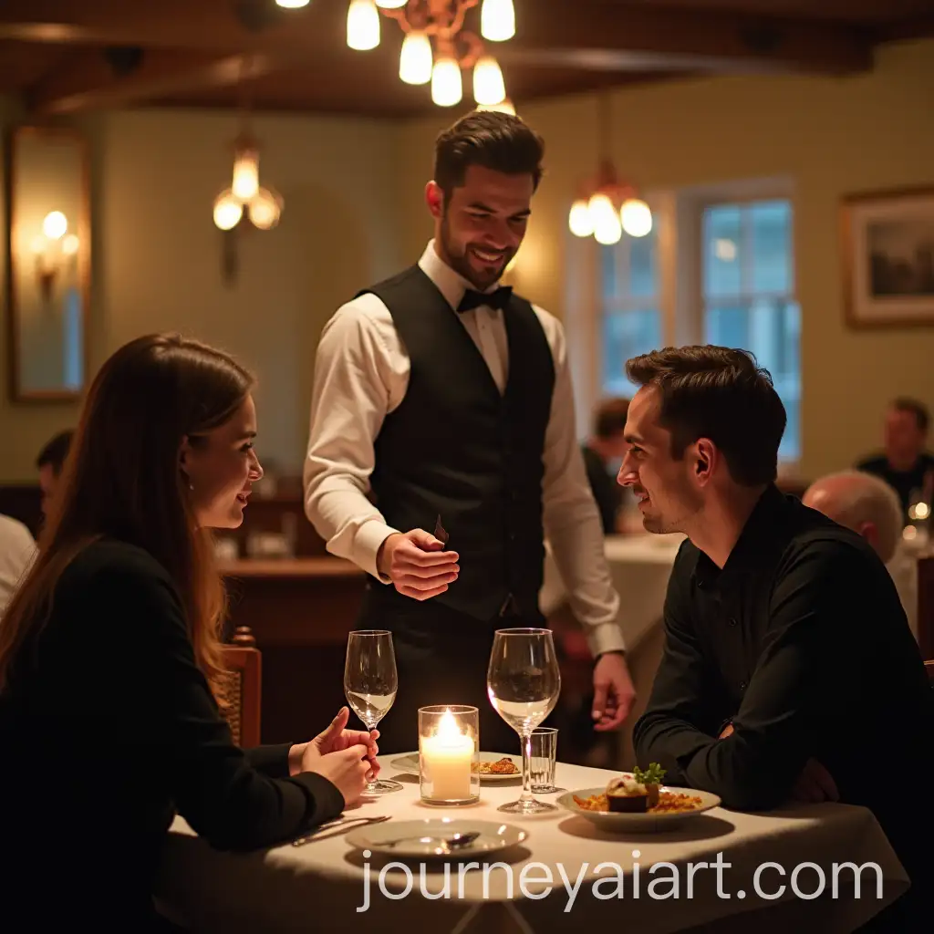 Waiter-Attending-to-a-Couple-at-a-Cozy-Restaurant