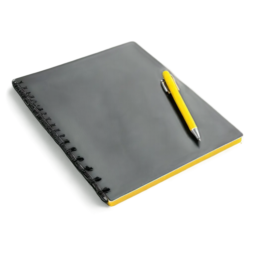 3DRendered-Yellow-Notebook-with-Black-Pen-PNG-Image-for-Professional-and-Minimalistic-Designs