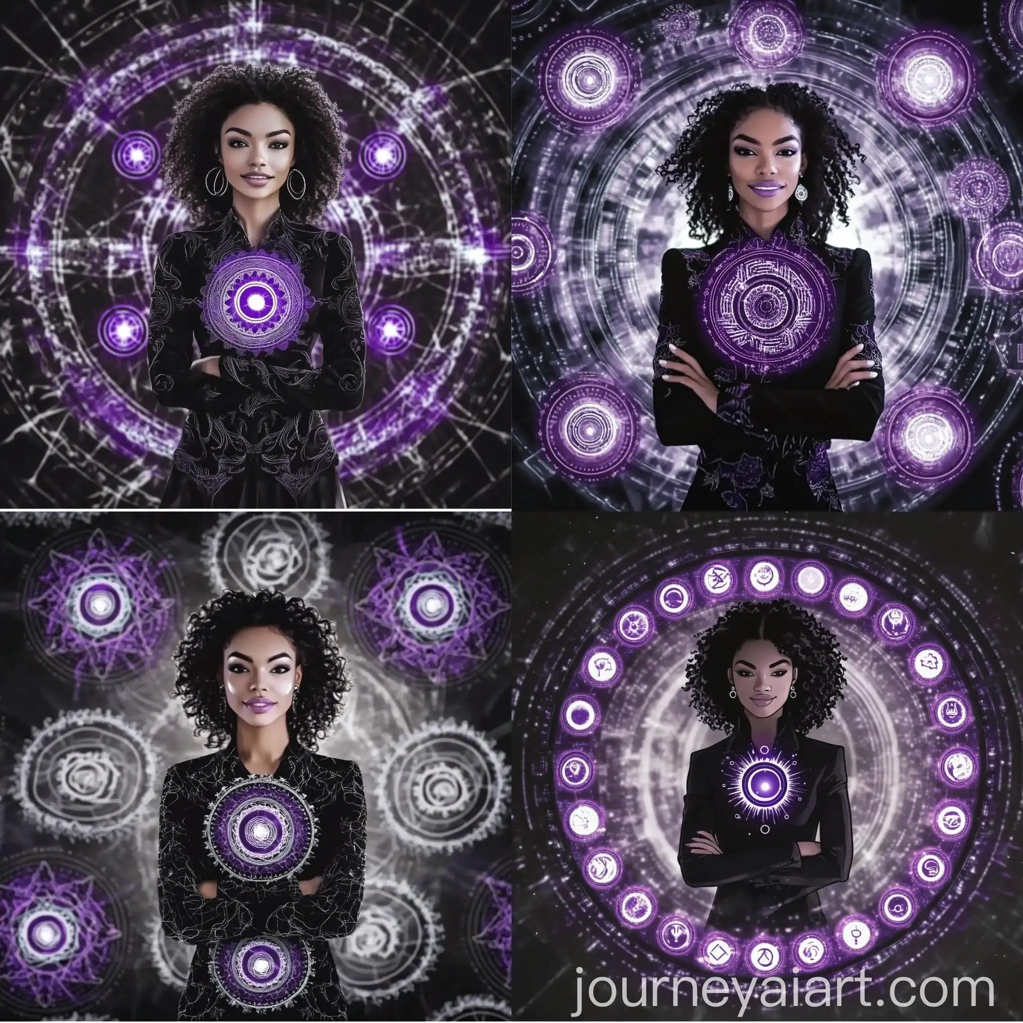 White-Patterned-Circles-on-Grey-and-Black-Background-with-Glowing-Symbols