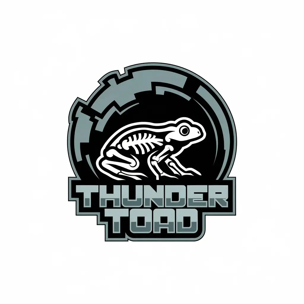 LOGO Design for Thunder Toad Vector with Transparent Black and White Toad Symbol and Visible Bone for Technology Industry