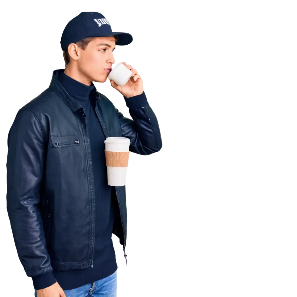 Young-Man-with-Cap-and-Jacket-Drinking-Coffee-PNG-Image-HighQuality-Versatile-Format