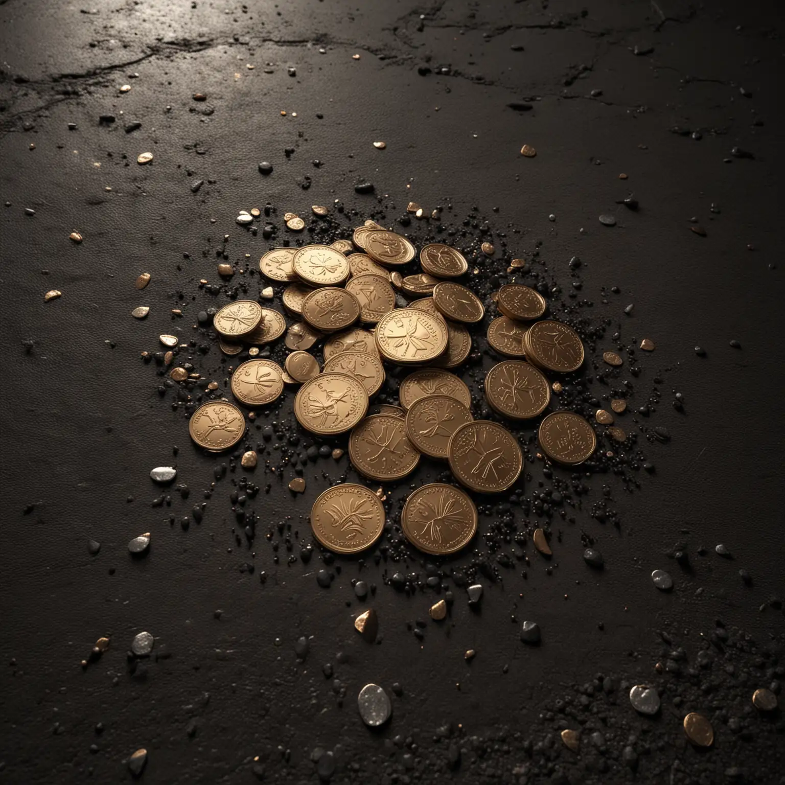 Shiny Coins Scattered on Black Background