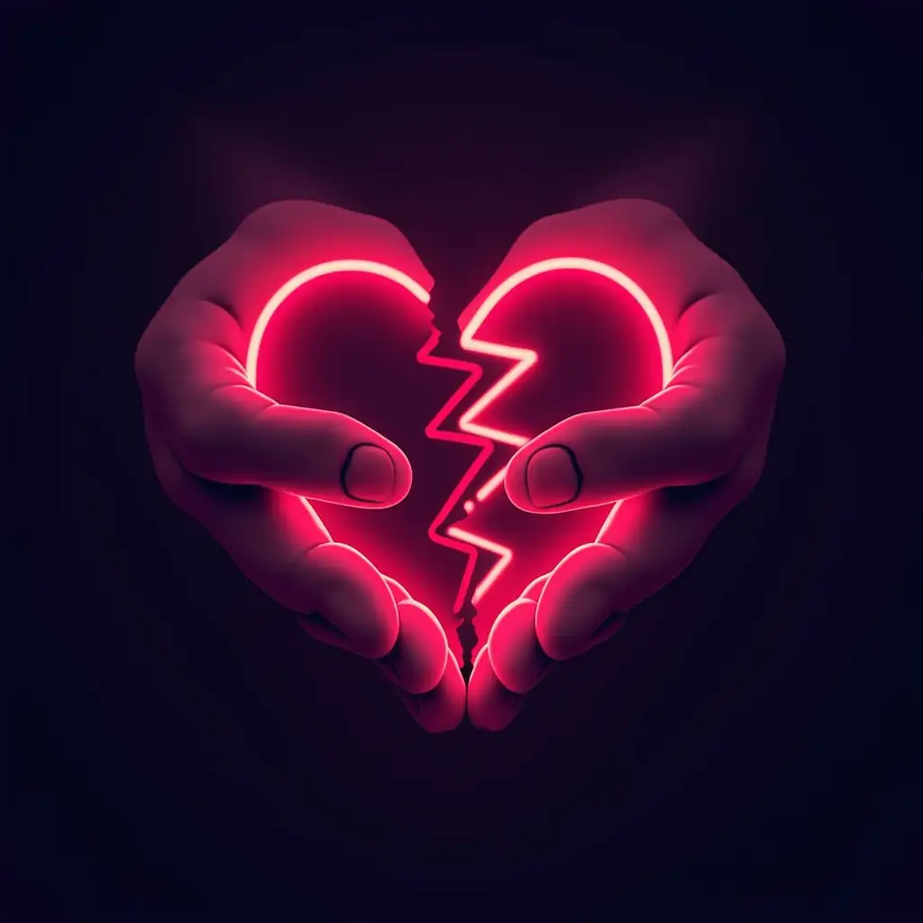 1. Neon broken heart in hands, 2. Unholy logo