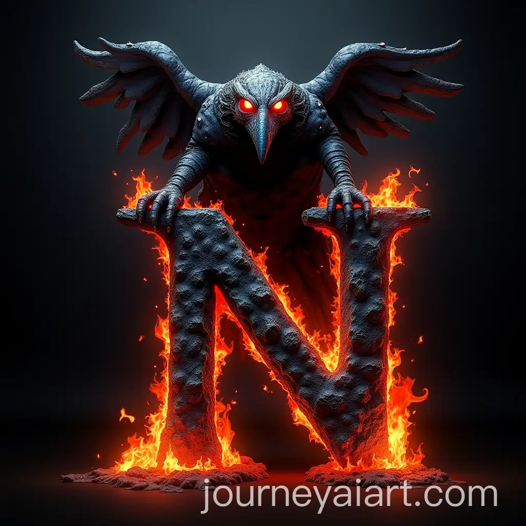 Dramatic-Dark-Bird-Creature-with-Fiery-Letter-N