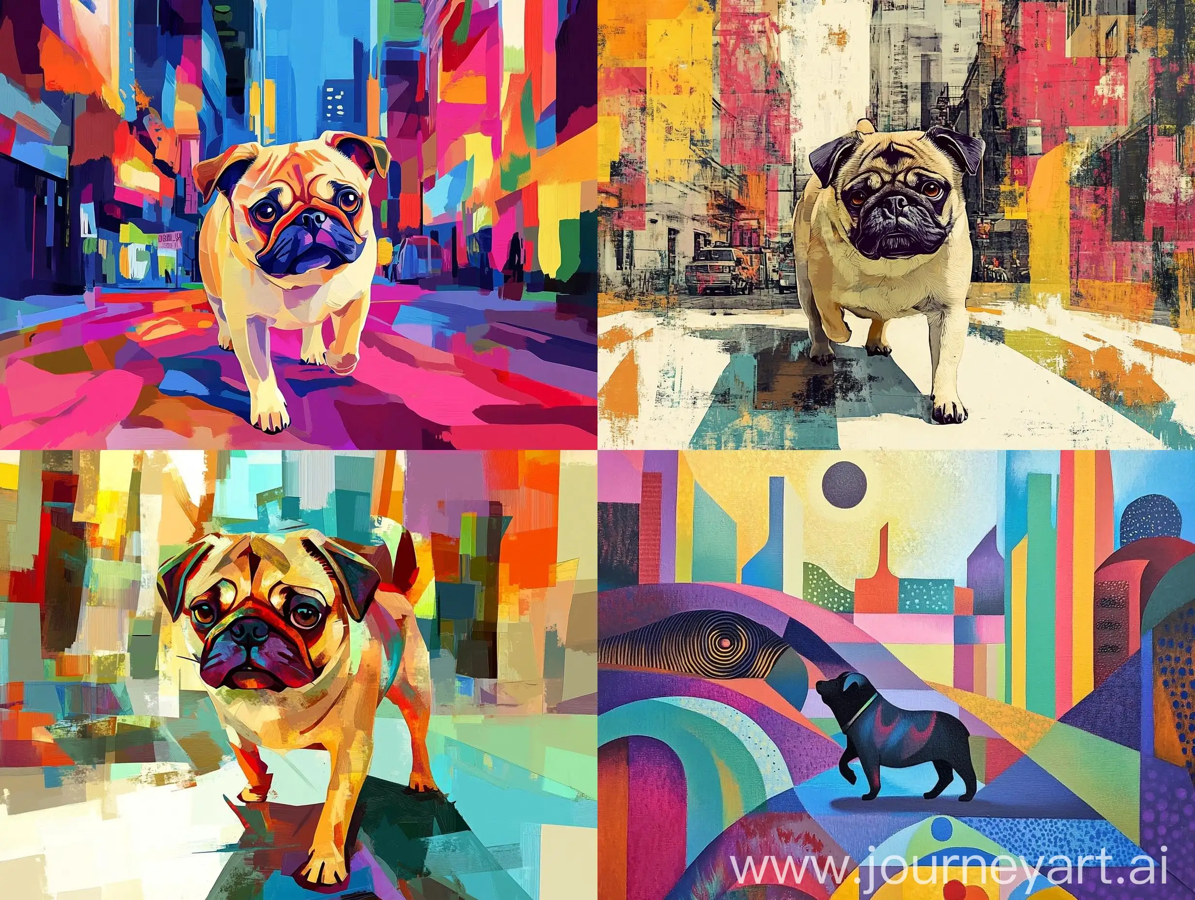 Happy-Pug-Strolling-through-a-Vibrant-Cityscape