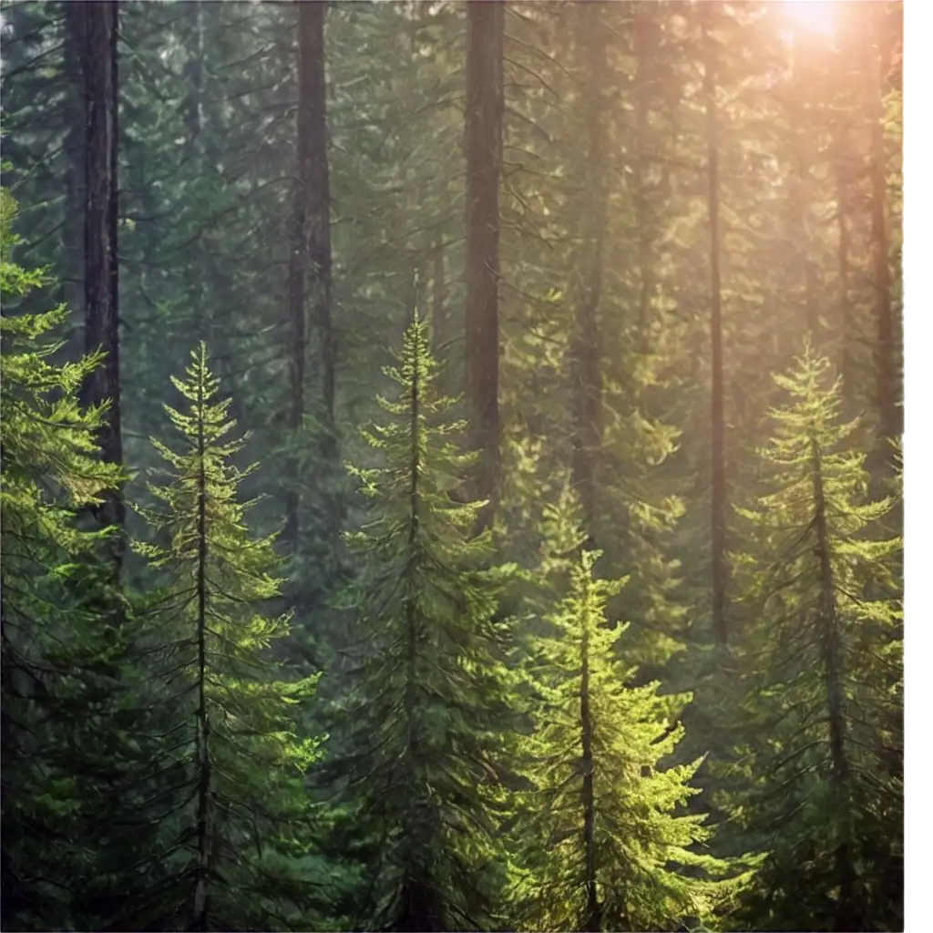 Coniferous-Forest-with-Sunlight-Breaking-Through-Dense-Branches-PNG-Image