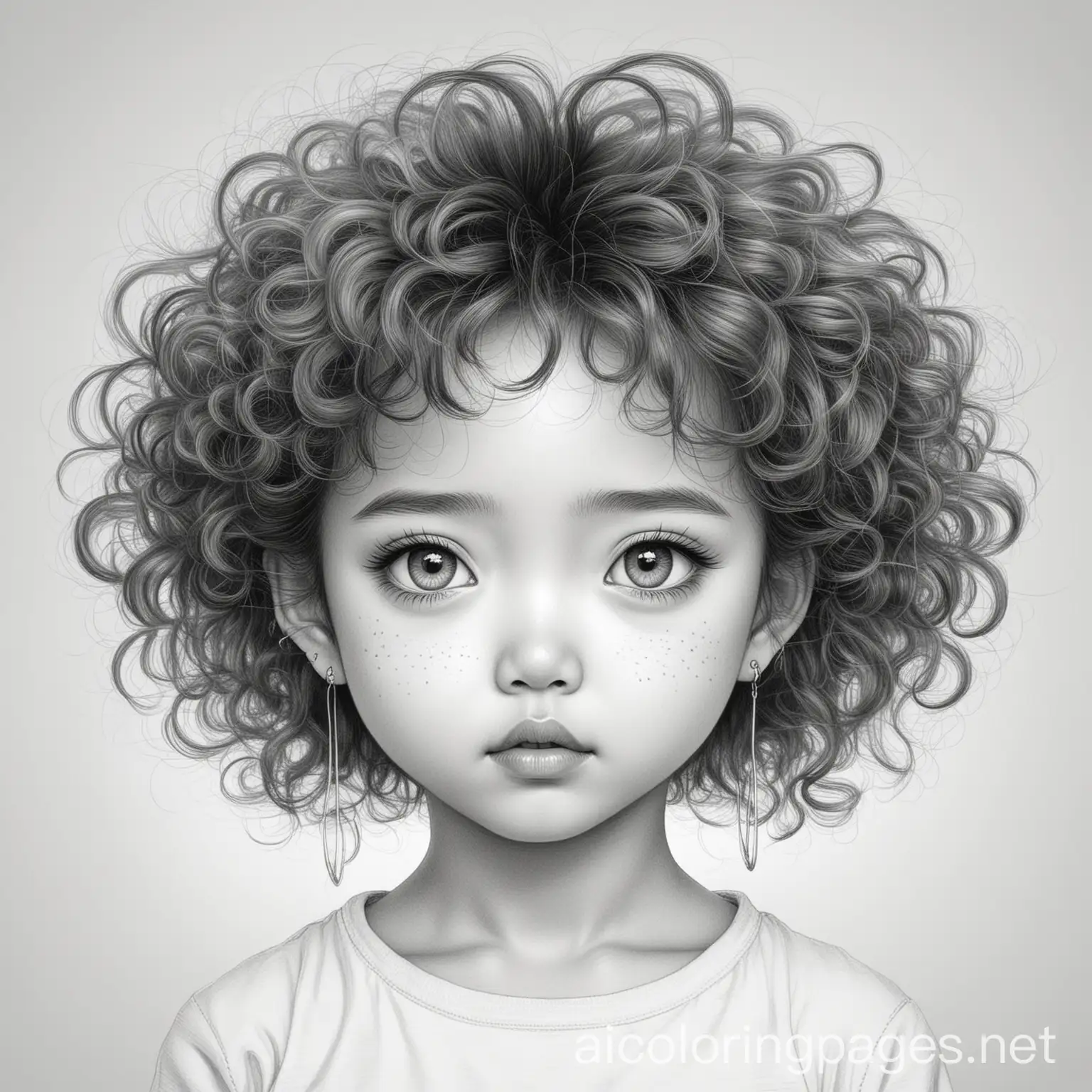 Sad-Little-Asian-Girl-with-Big-Eyes-and-Wild-Frizzy-Hair-Coloring-Page