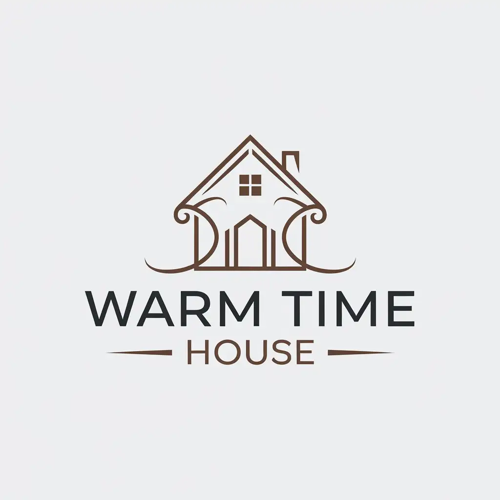 a vector logo design,with the text "warm time house", main symbol:a cozy little cottage,Minimalistic,be used in Religious industry,clear background