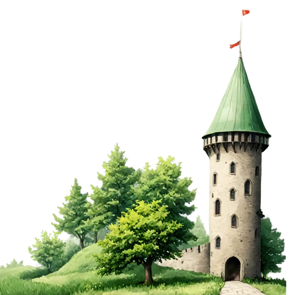 Realistic-Middle-Ages-Towers-and-Castle-PNG-with-Lush-Greenery-HighQuality-Image-for-Various-Uses