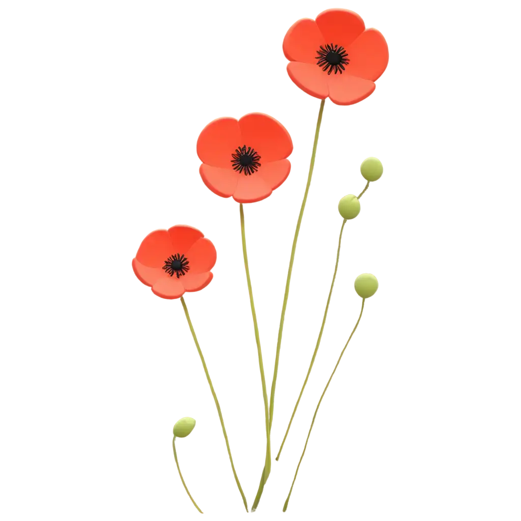 Poppy-Flower-2D-Cartoon-PNG-with-Rounded-Edges-Top-View-for-Creative-Projects