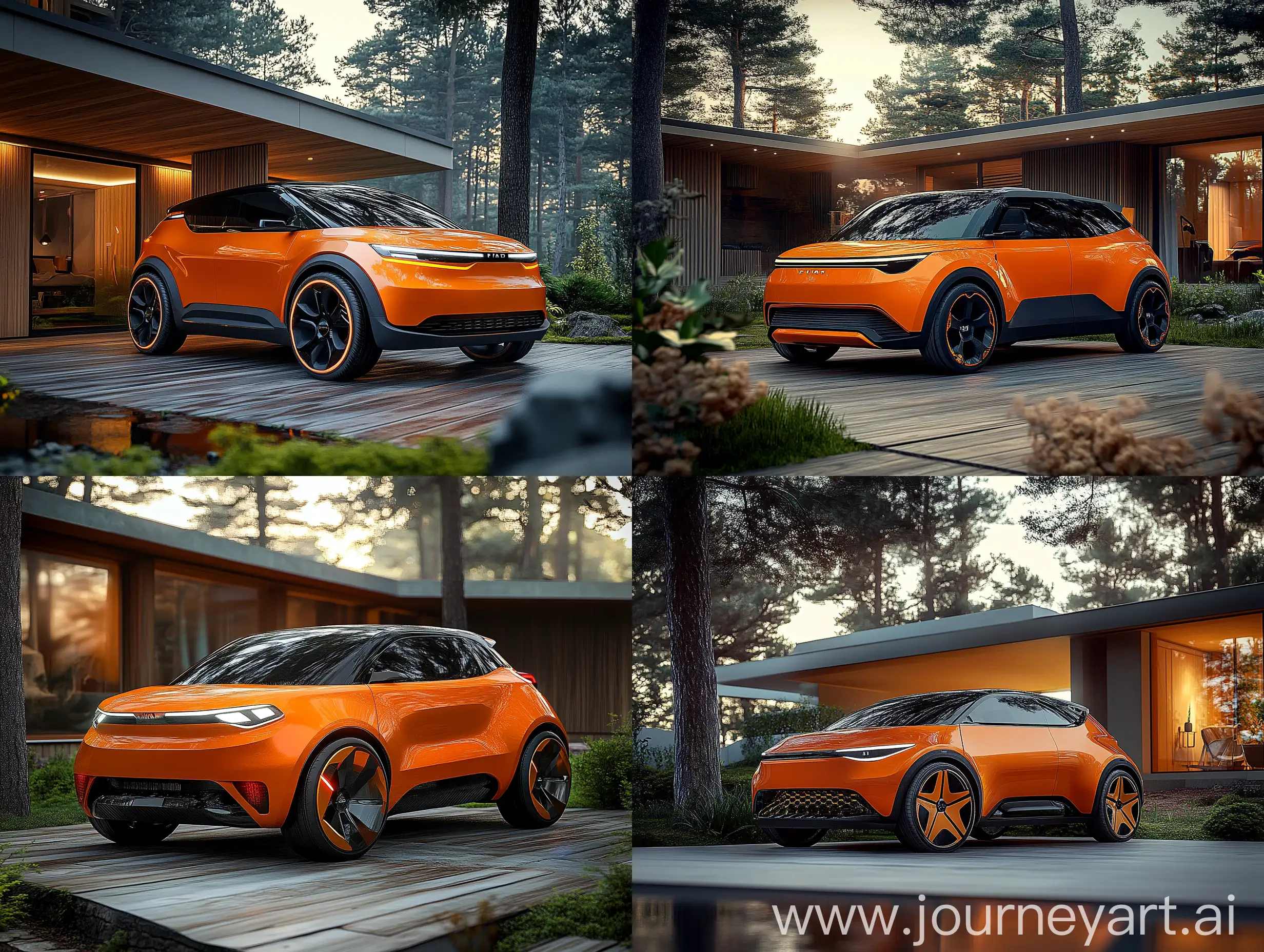 2025-Fiat-Punto-Redesign-Showcase-in-Orange-at-Futuristic-Home-Yard