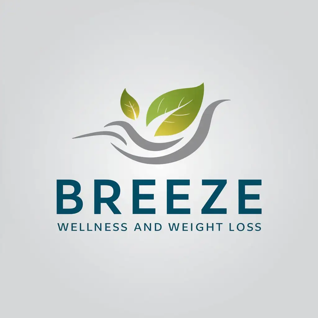 LOGO Design for Breeze Wellness and Weight Loss Sleek Style in Green Blue and Gray with Leaf and Air Breeze Symbol