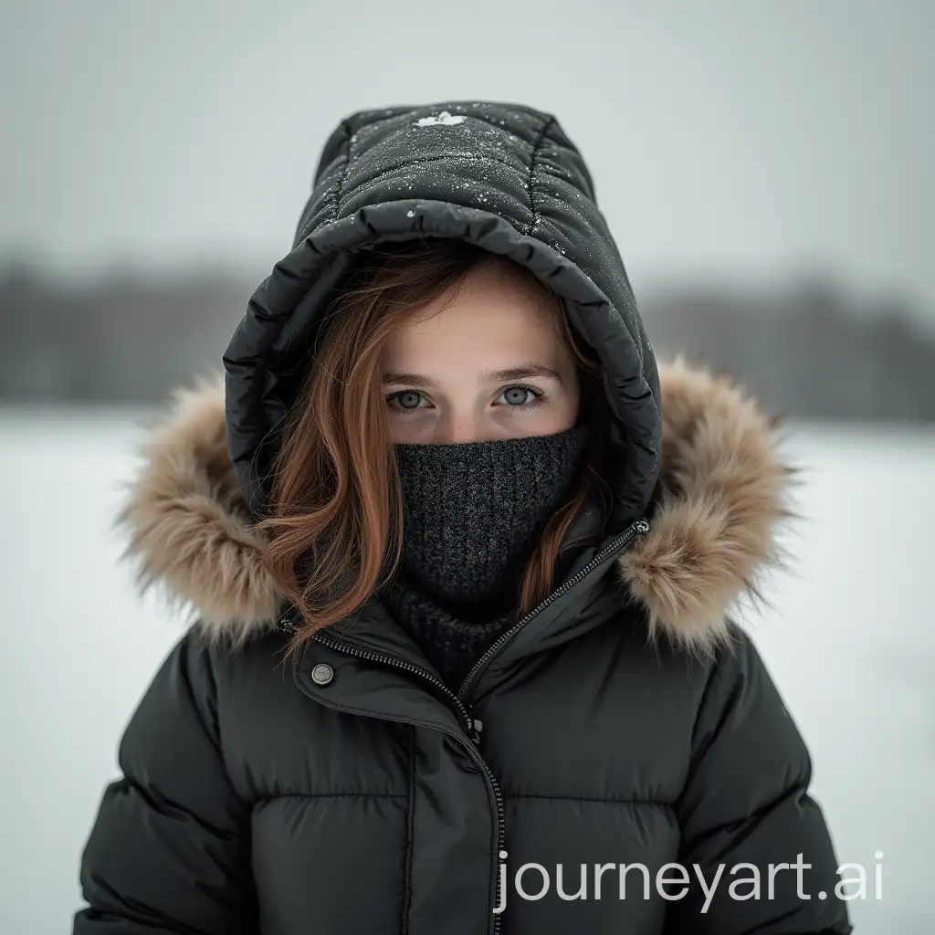 Girl-in-Down-Jacket-and-Hat-with-Covered-Mouth