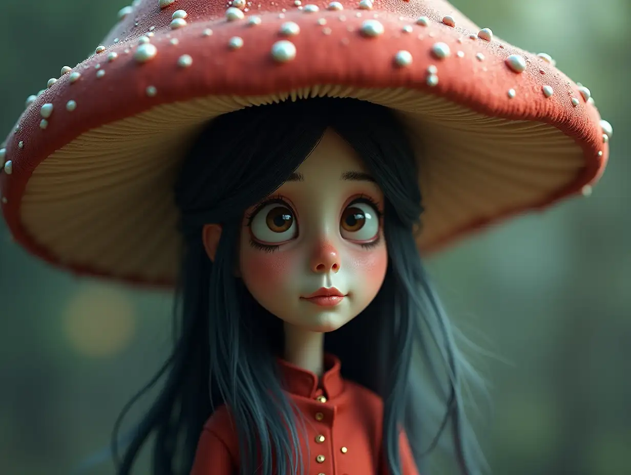 A beautiful witch with mushroom head 3d rendering