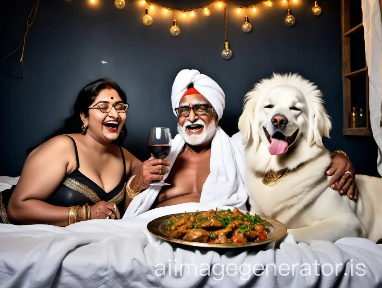 Indian-Man-and-Woman-Sleeping-with-Dog-and-Tandoori-Chicken-in-Old-Building