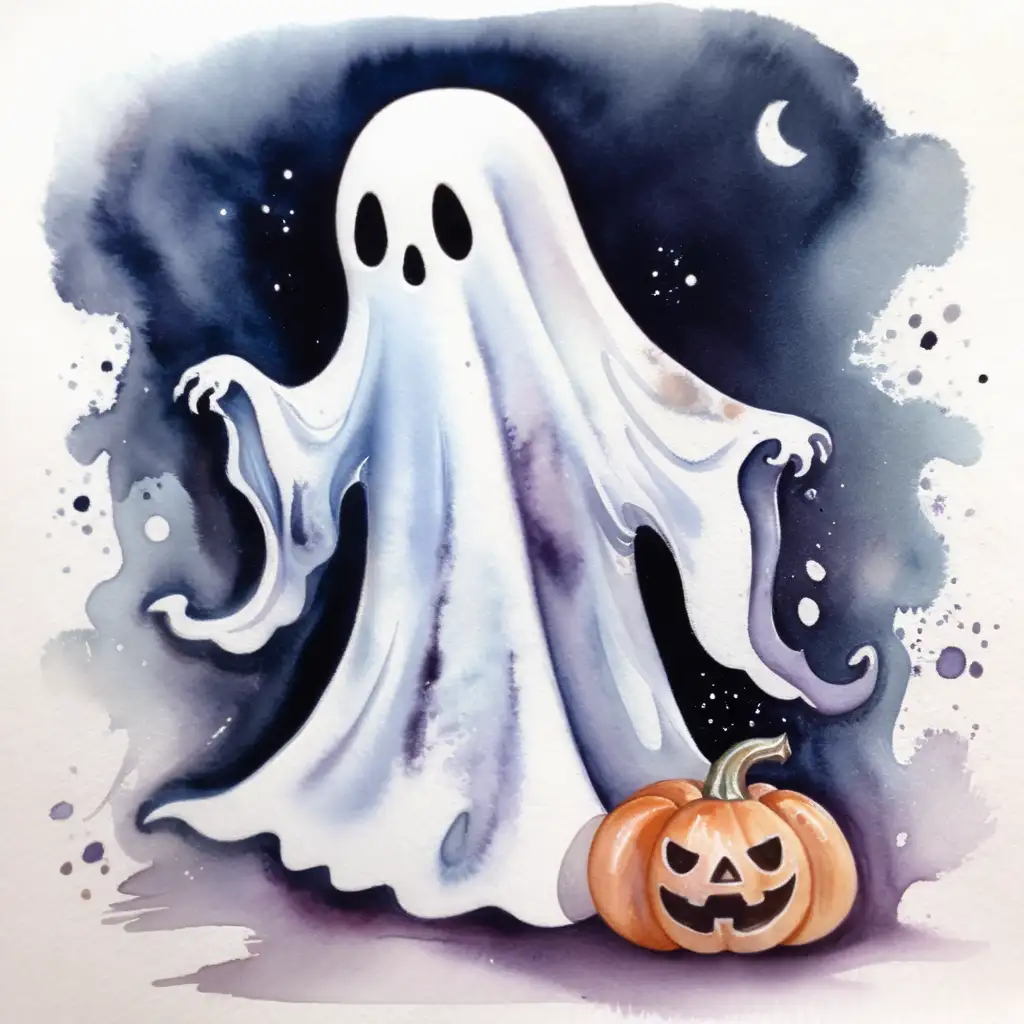 Whimsical Watercolor Halloween Ghost