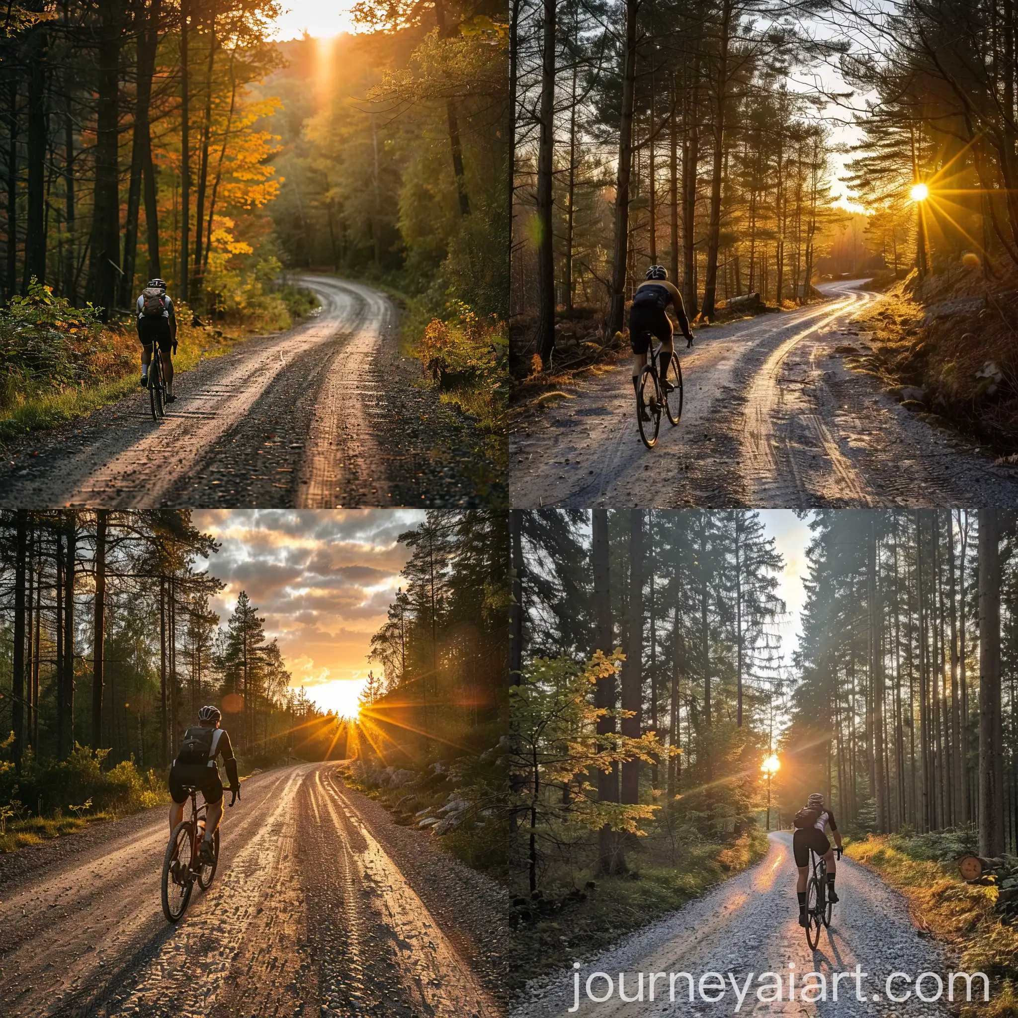 Gravel-Cyclist-Riding-Forest-Sunset-Scene