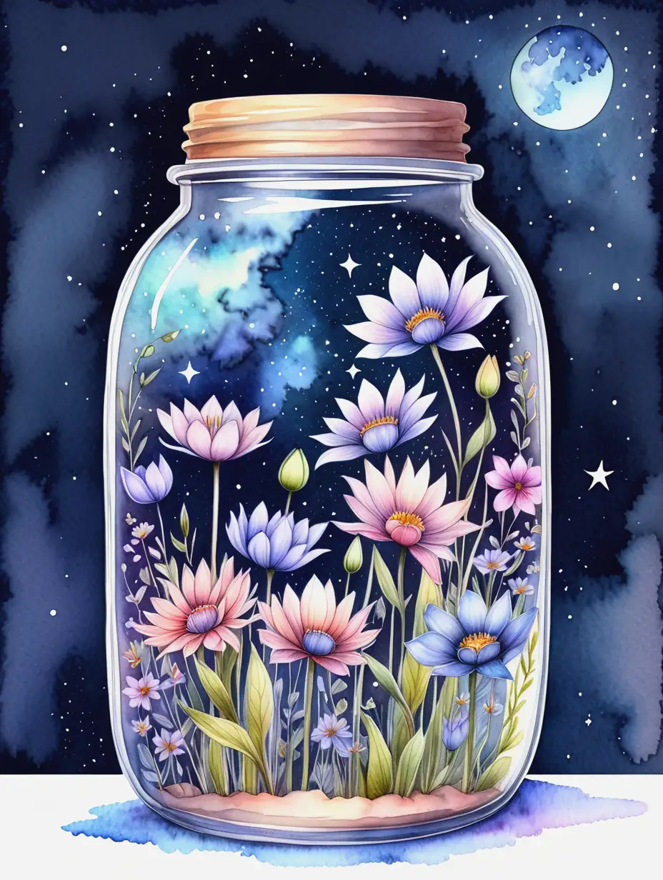 Transparent-Jar-with-Spring-and-Night-Sky-Flowers-in-Watercolor-Style