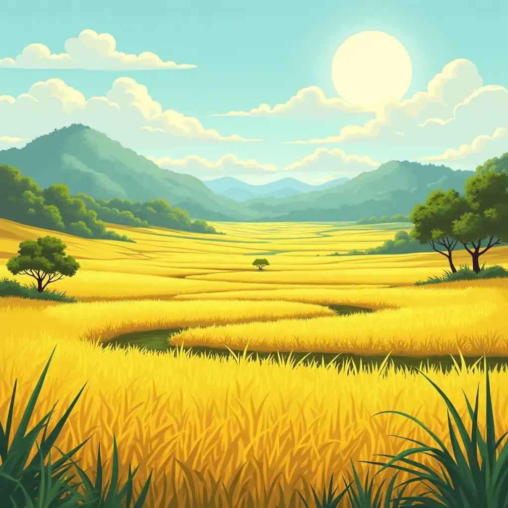 Scenic-Indian-Rice-Fields-in-HandDrawn-2D-Side-Scroller-Art