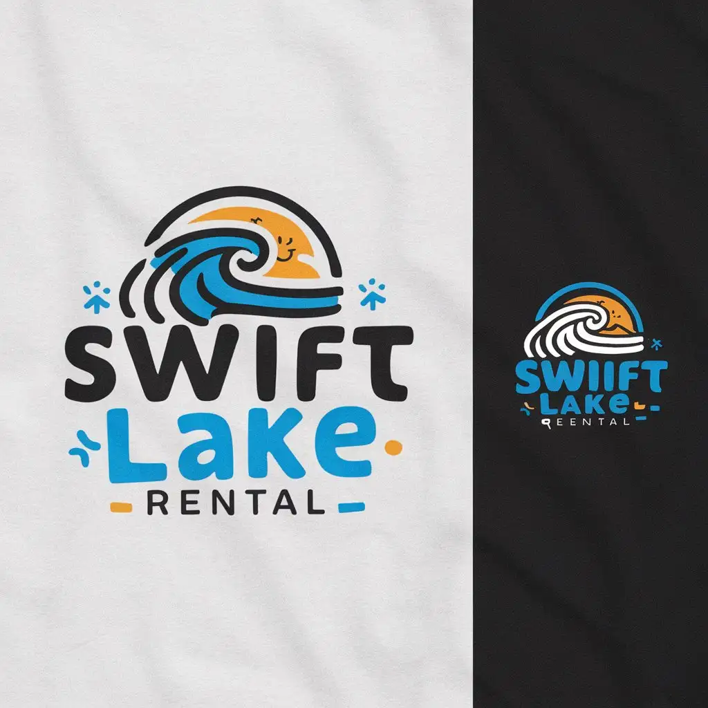 LOGO Design for Swift Lake Rental Playful Black Gray Lake Imagery with Bold Text