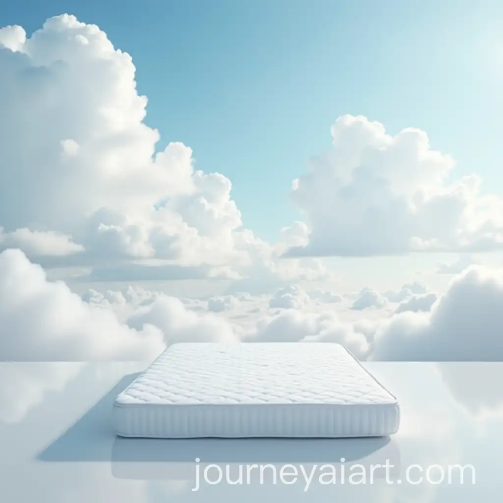 White-Mattress-Floating-Among-Clouds-in-Hyperrealistic-Style