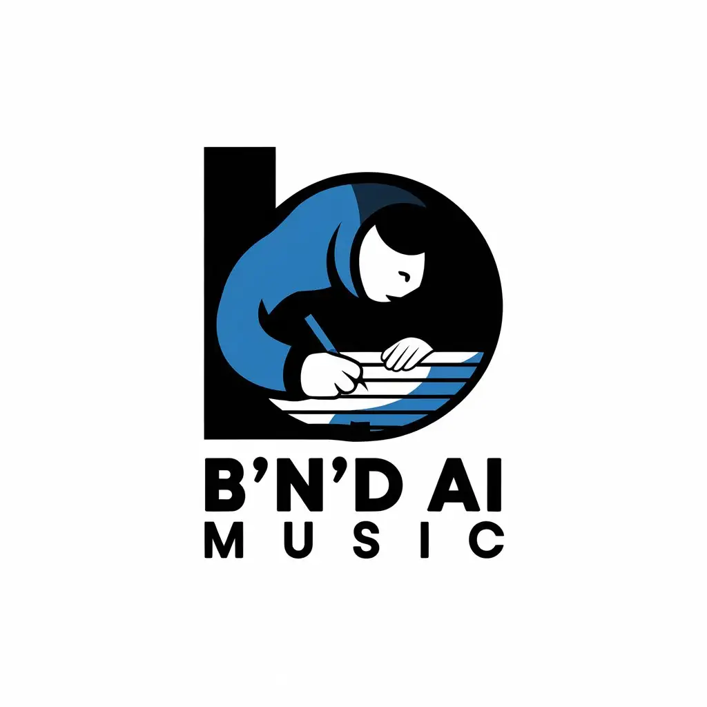 a vector logo design,with the text "b'n'd AI Music ", main symbol:A person writes music,Moderate,be used in Entertainment industry,clear background