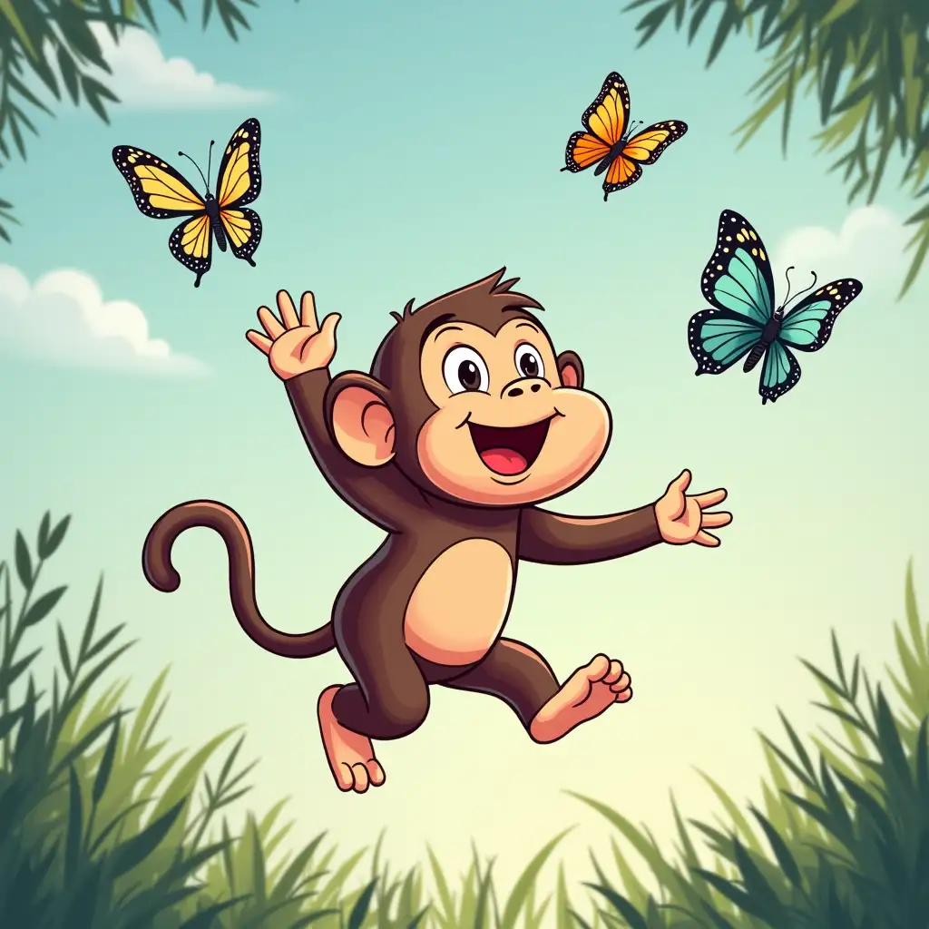 Little-Monkey-Catching-Butterflies-in-a-Comic-Style-Vector-Graphic