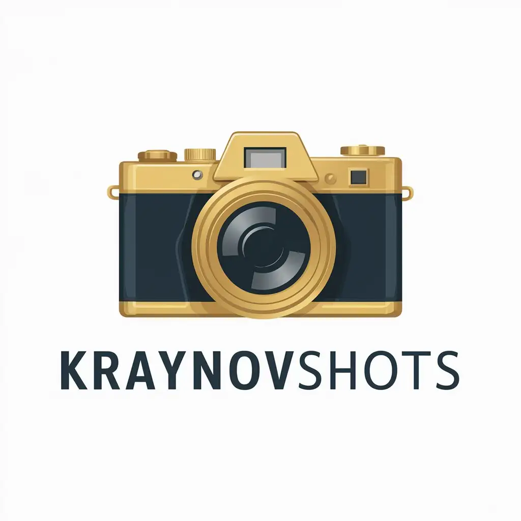 a vector logo design,with the text "kraynovshots", main symbol:gold camera,Moderate,clear background