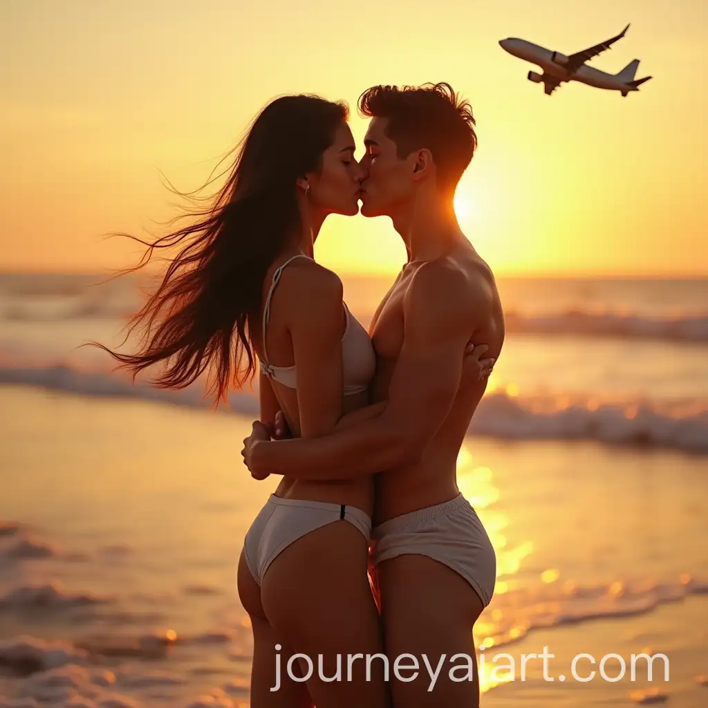 Young-Couple-Sharing-a-Romantic-Kiss-onAI-Art-Prompt-Expansion-the-Beach-at-Sunrise