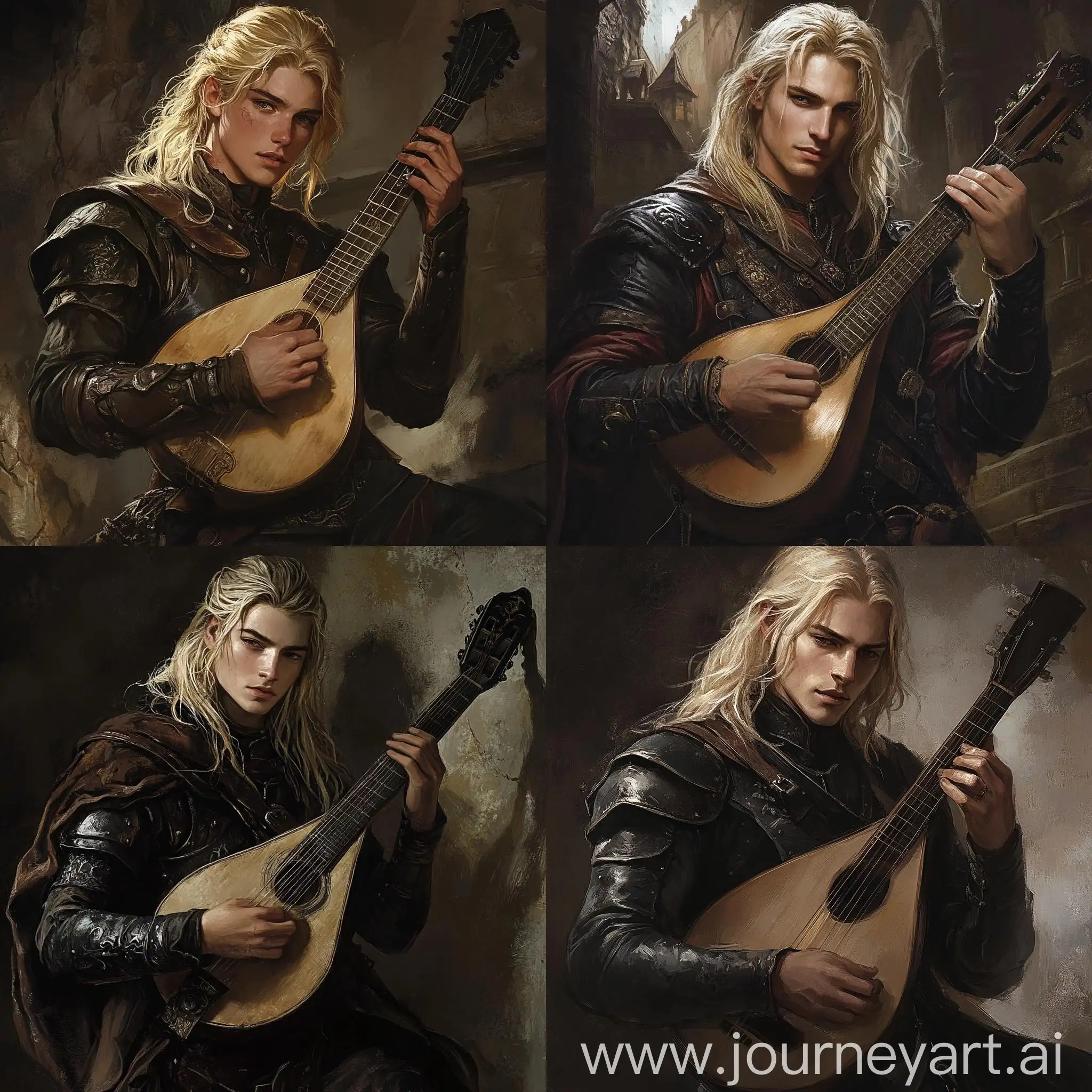 FairHaired-Bard-Playing-Lute-in-Dark-Fantasy-Armor