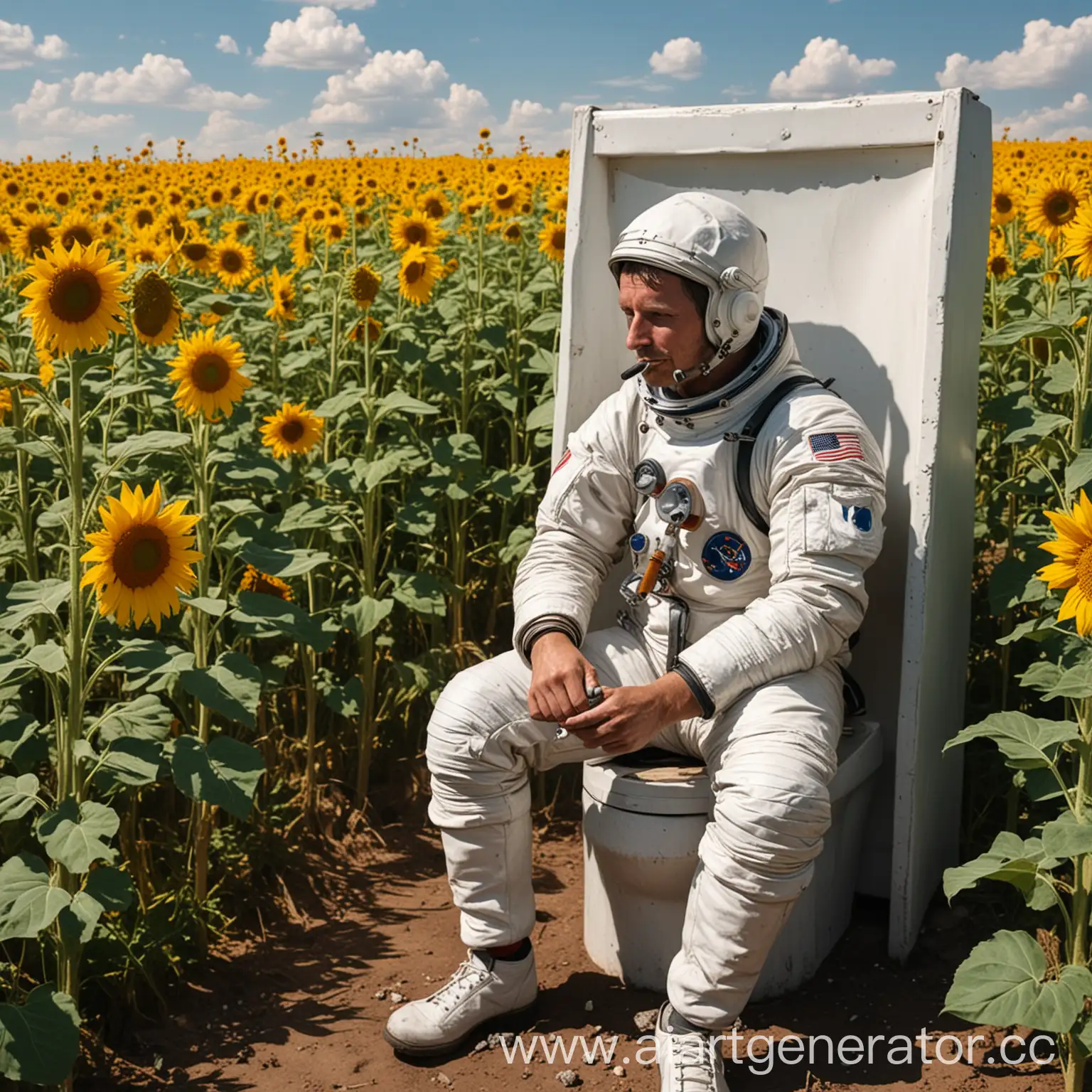 Astronaut-Smoking-in-Sunflower-Field-Village-Toilet