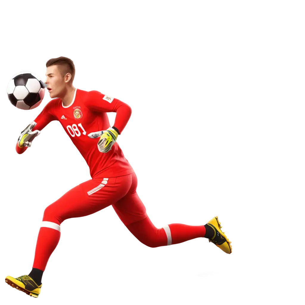 3D-Illustration-PNG-Neon-Red-Football-Goalkeeper-Sandy-in-Jersey-Number-13-Kicking-Ball