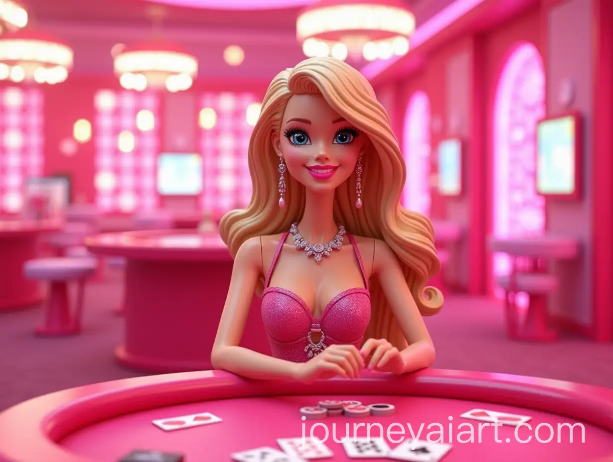 Barbie-Girl-Playing-Cards-in-a-Vibrant-Pink-Casino-Setting