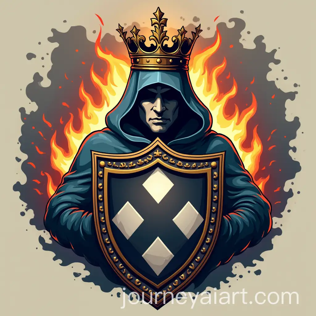 Mysterious-Chess-Pawn-Hero-with-White-Cape-and-Fire-Breathing-Shield-Logo