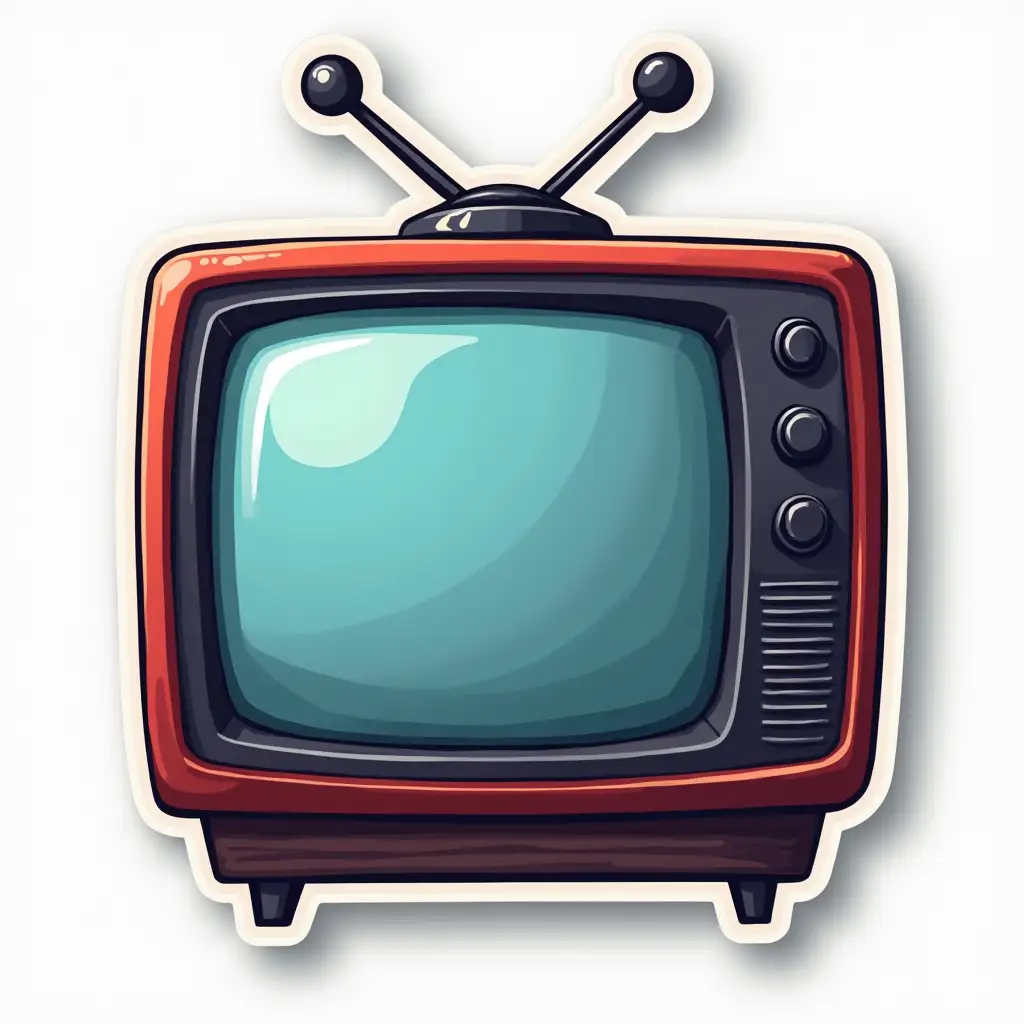 a sticker with a tv center, used to watch movies and tv series