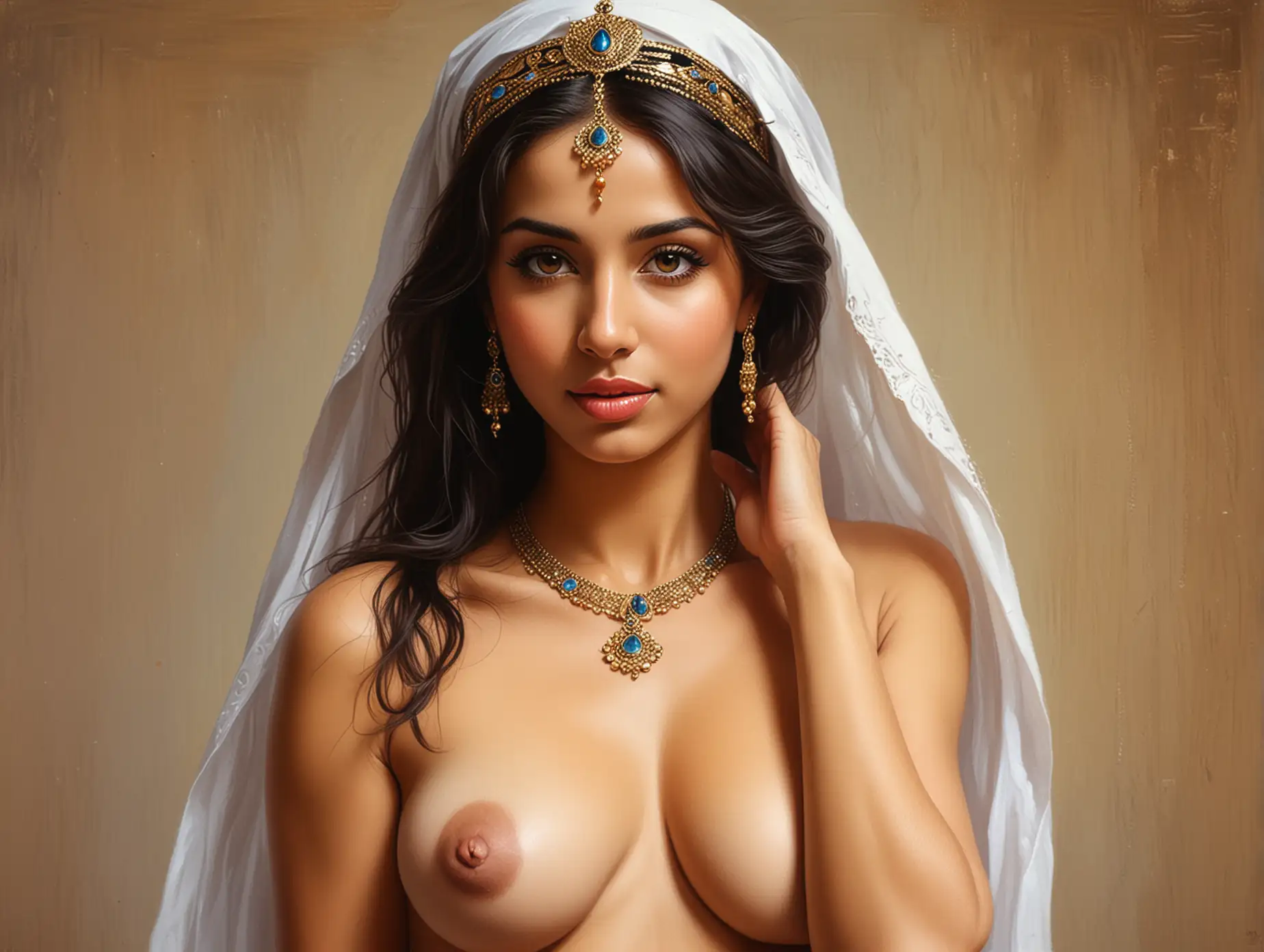 Portrait painting of beautiful Arabian queen nude.