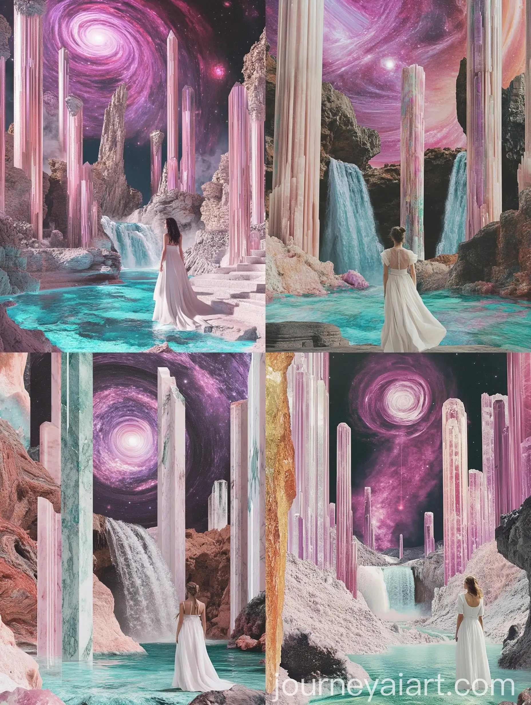 Ethereal-Woman-in-Flowing-White-Dress-Amidst-Crystal-Galaxy