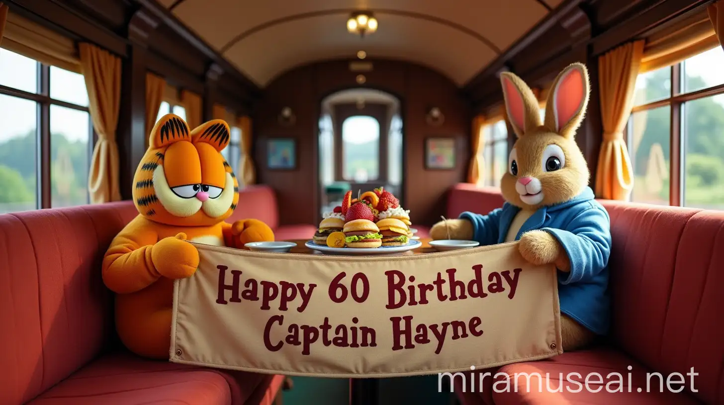 Luxurious Train Carriage Birthday Celebration with Garfield and Peter Rabbit