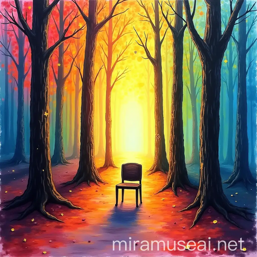 Abstract Painting of a Cello in a Shining Forest