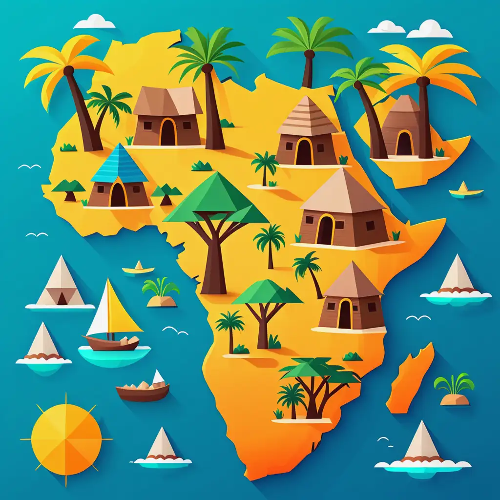 Kawaii Vector Map of Africa Featuring Iconic Landmarks