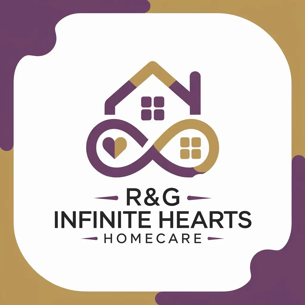 LOGO Design for RG Infinite Hearts Homecare Playful Heart Home and Infinite Symbol in Purple Gold and White