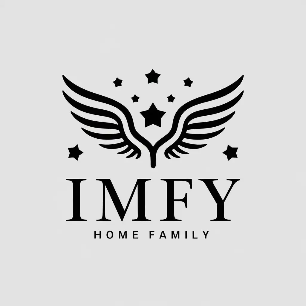 a vector logo design,with the text "IMFY", main symbol:wings, dynamic lines, stars,Moderate,be used in Home Family industry,clear background