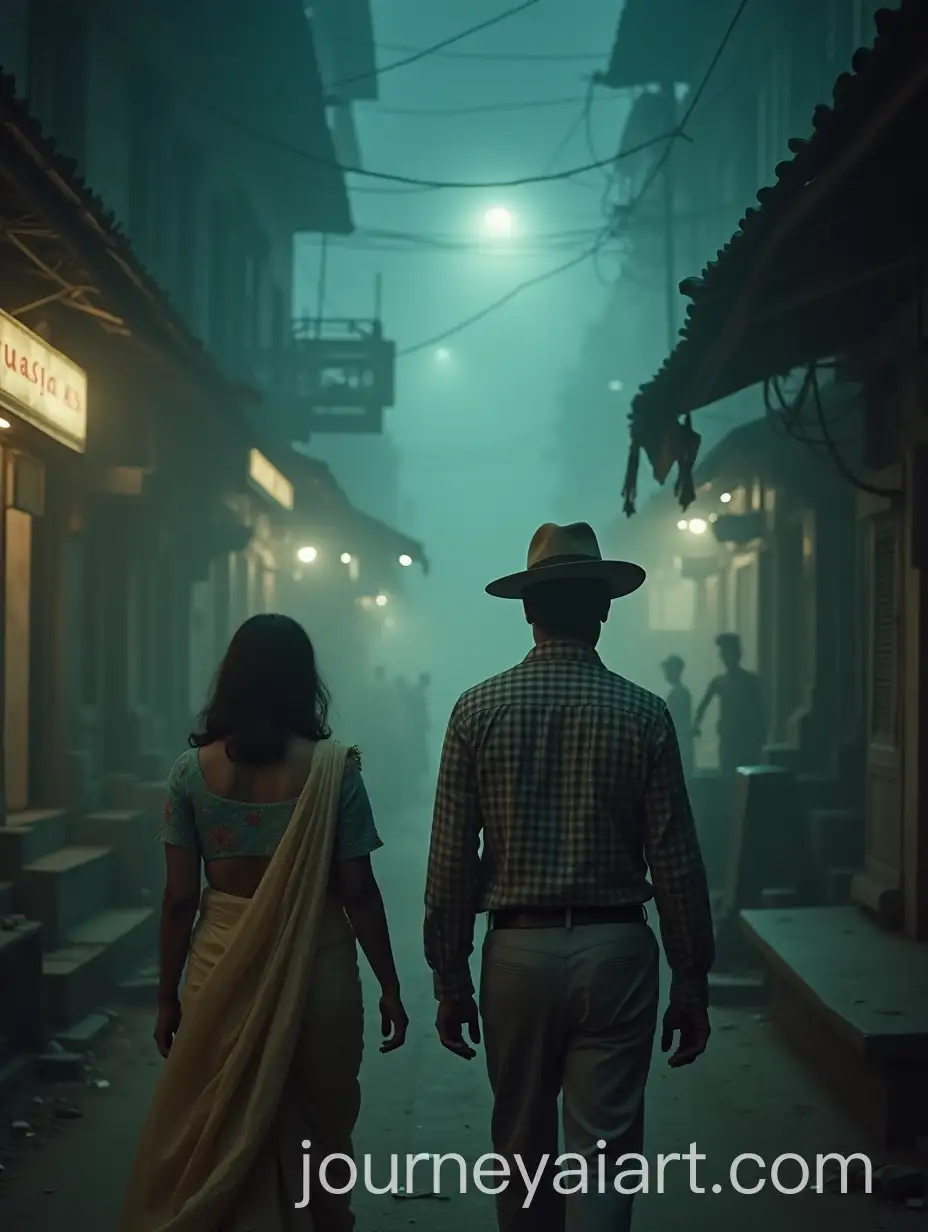 Foggy-Indian-Street-at-Night-with-Vintage-Fashion-and-70s-Bollywood-Atmosphere