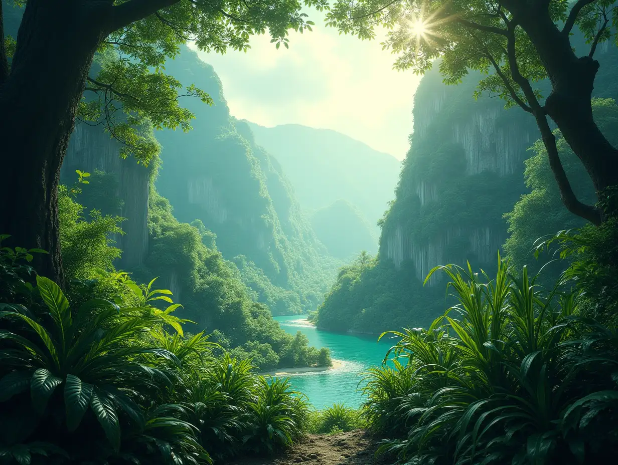 green tropical jungle with beautiful landscapes