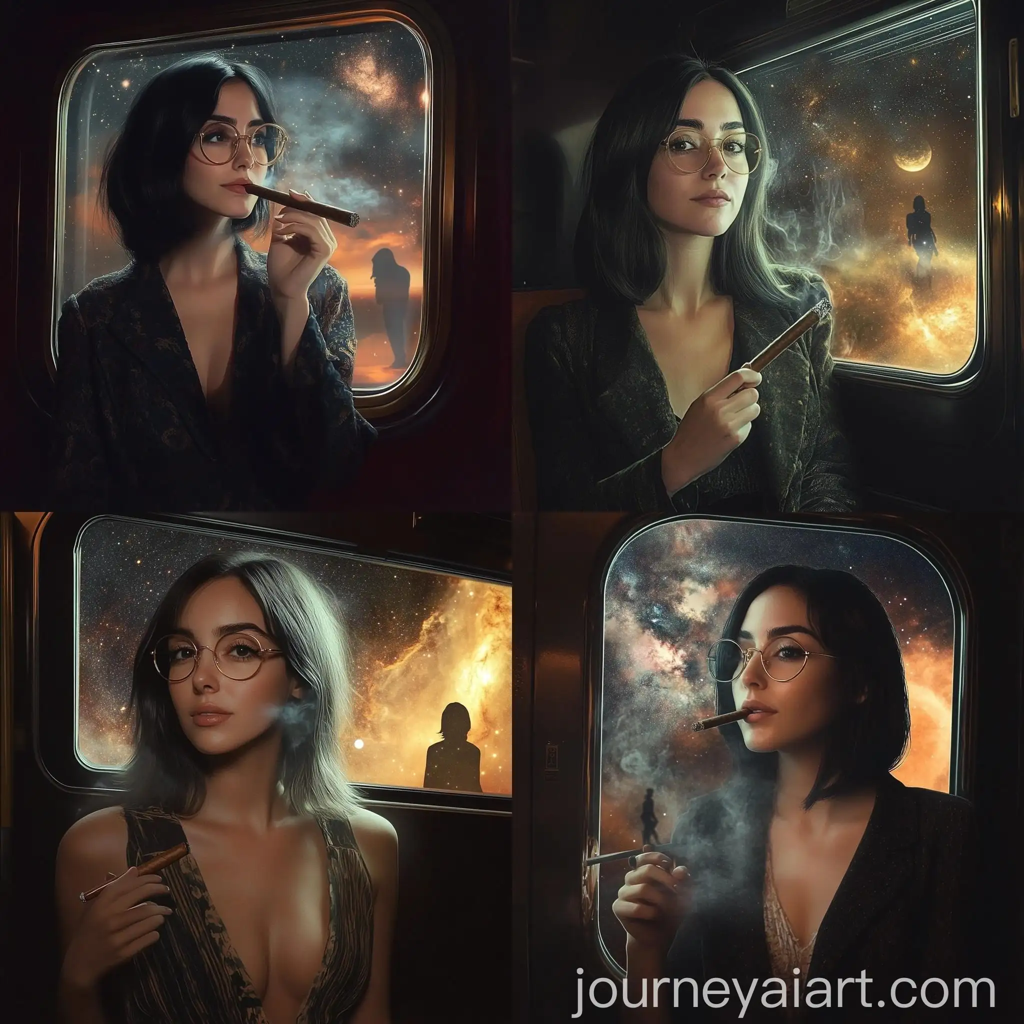 Vintage-1970s-Night-Train-Journey-with-Galaxy-View-and-Eerie-Reflection