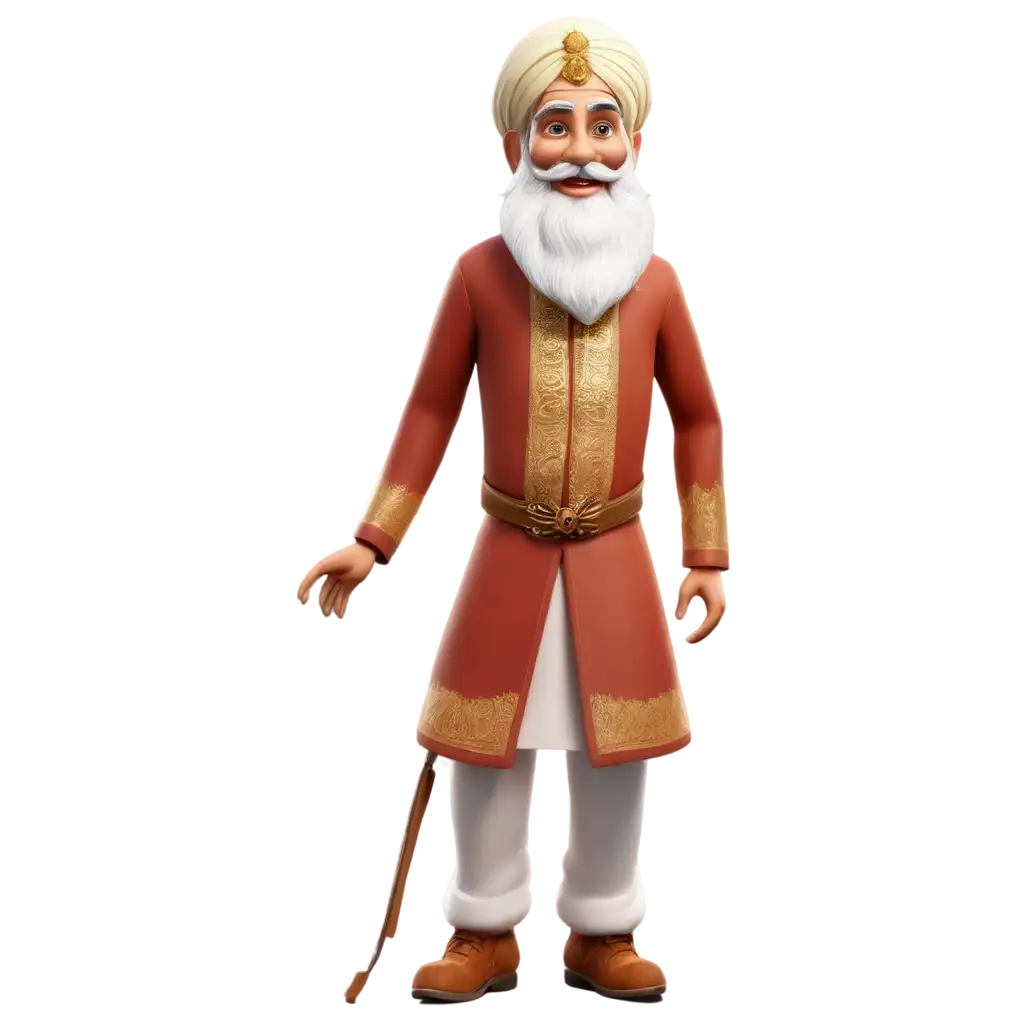 3D-PNG-Image-of-an-Old-Man-with-a-White-Beard-in-Traditional-Punjabi-Dress