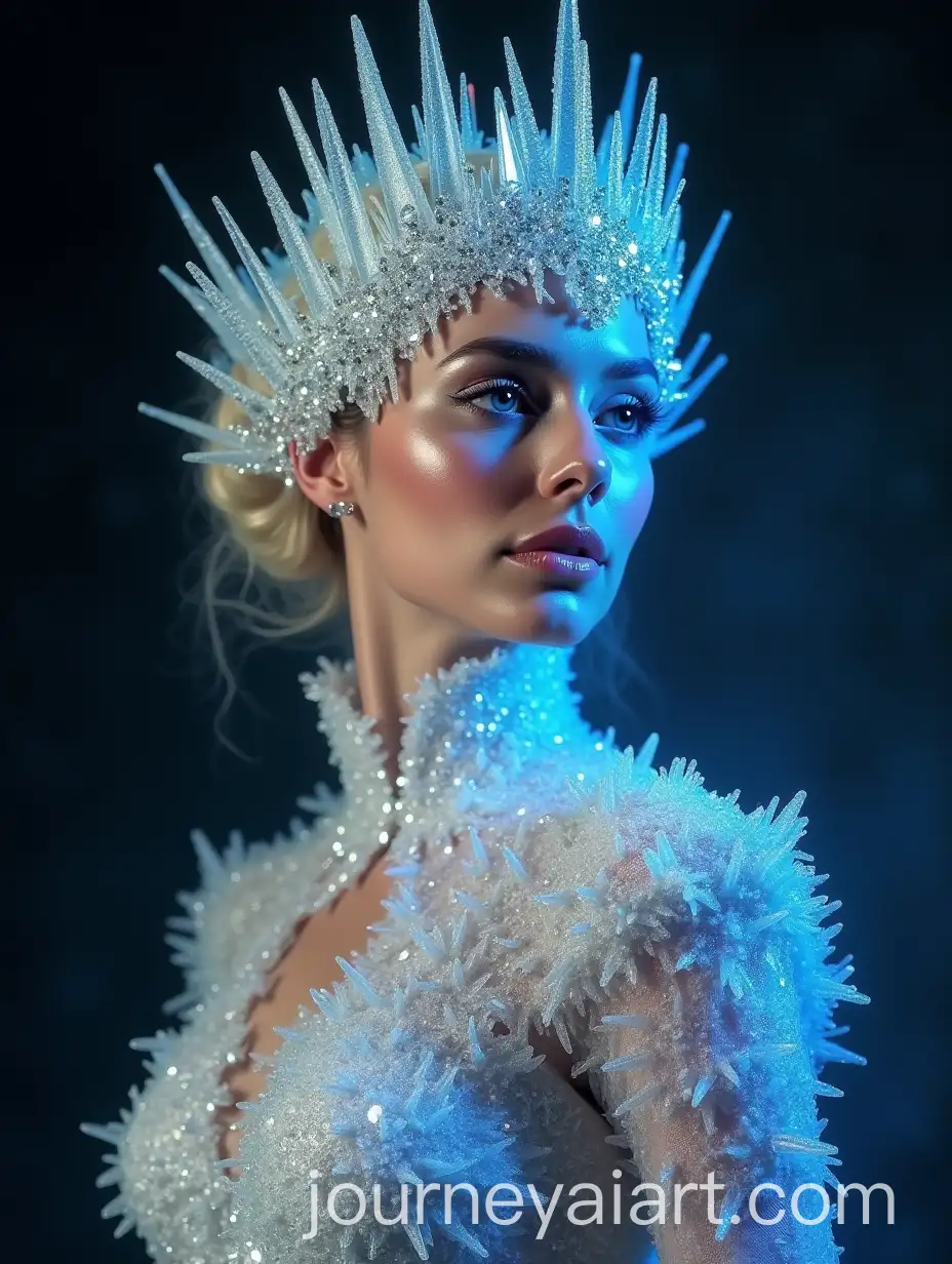 Snow-Queen-with-Futuristic-Elegance-and-CrystalAdorned-Dress