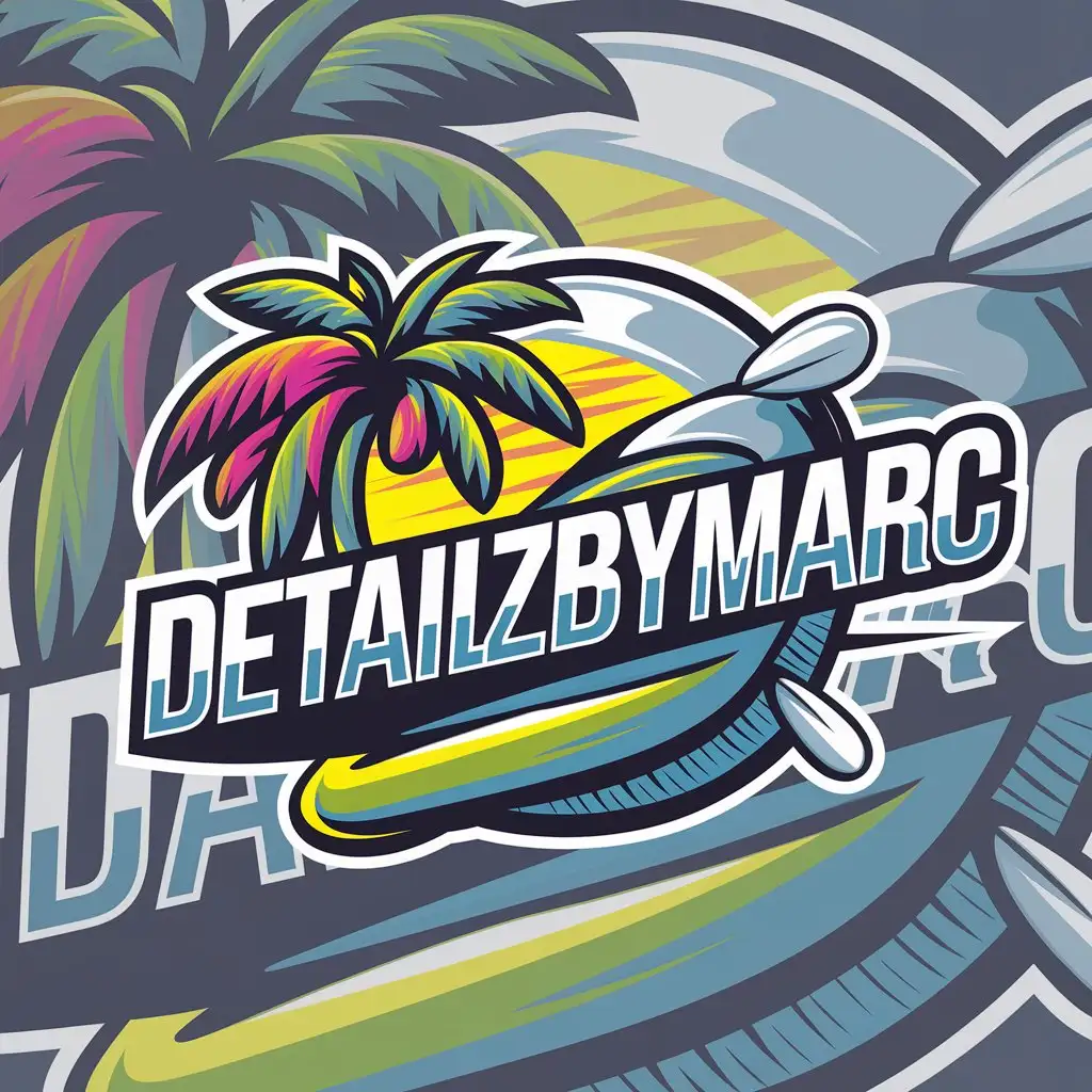 LOGO Design For Detailzbymarc Playful and Vibrant Cleaning Emblem with Tropical Vibes